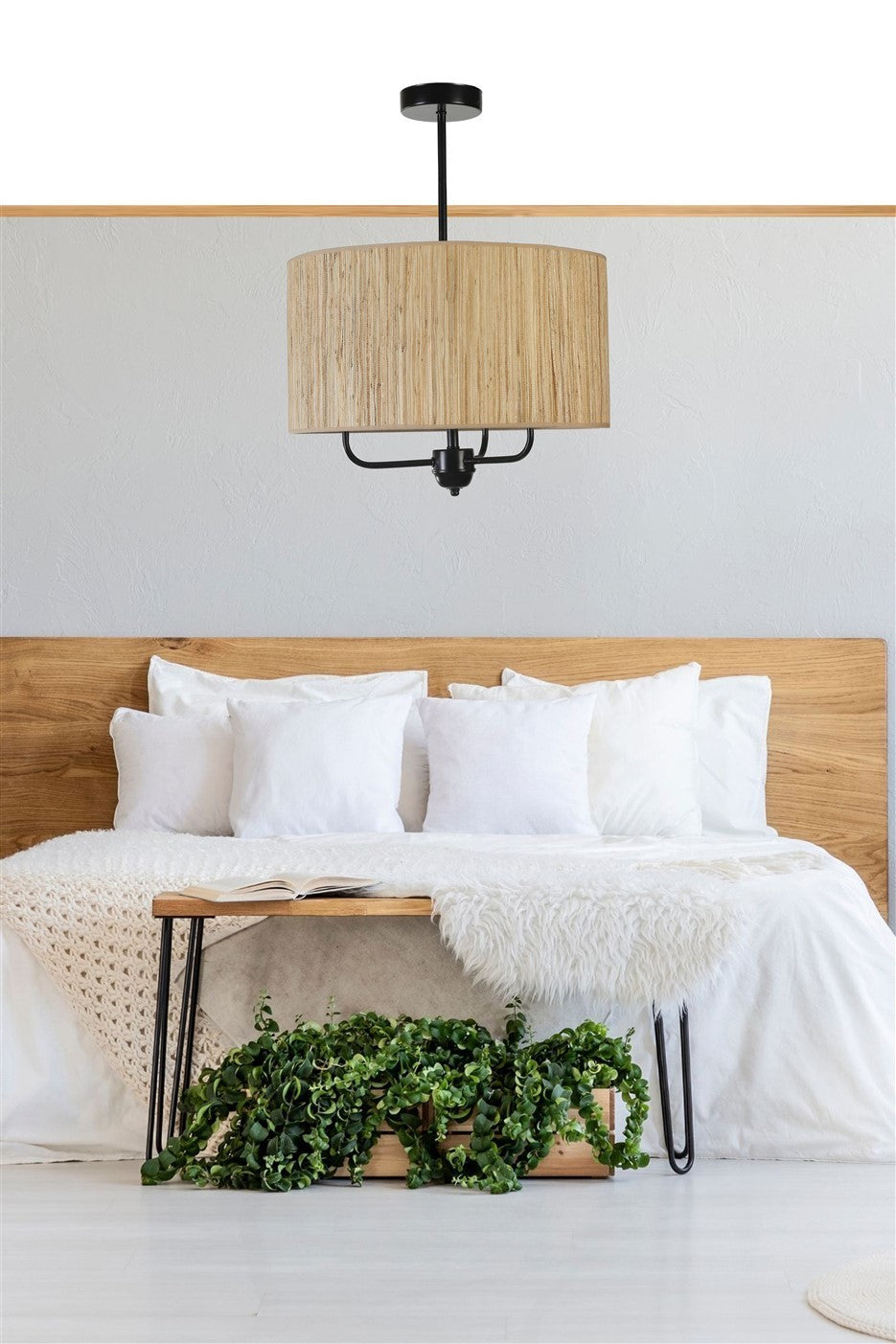 Candeeiro de Teto – 45 cm – Carvalho e Preto – Metal e Bambu