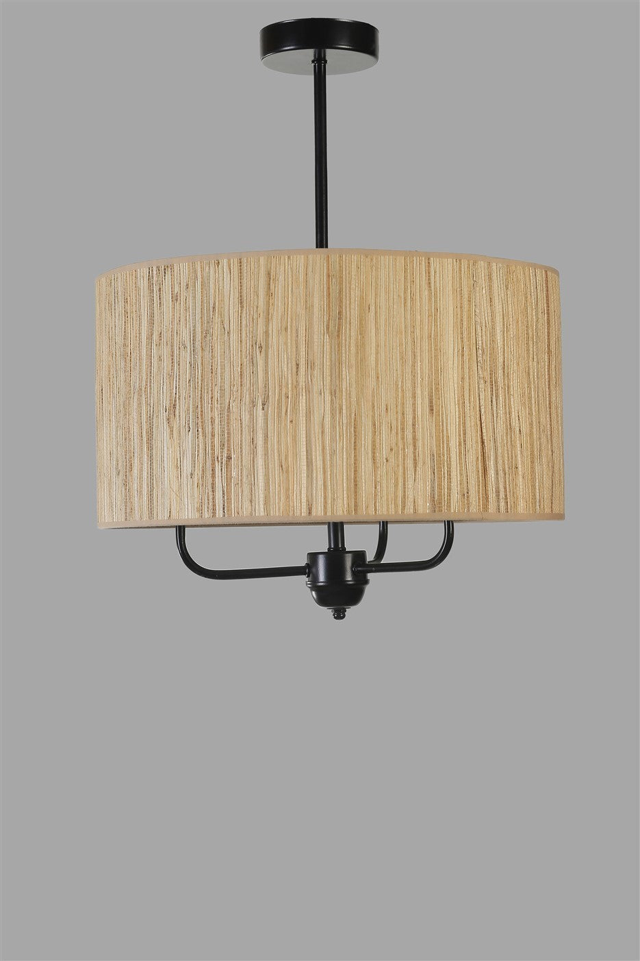 Candeeiro de Teto – 45 cm – Carvalho e Preto – Metal e Bambu