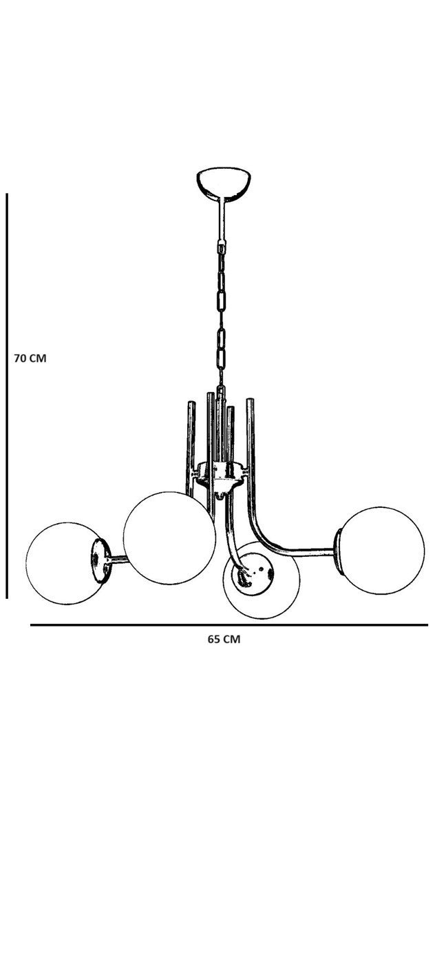 Candeeiro de Teto – 65 cm – Branco e Dourado – Metal e Vidro