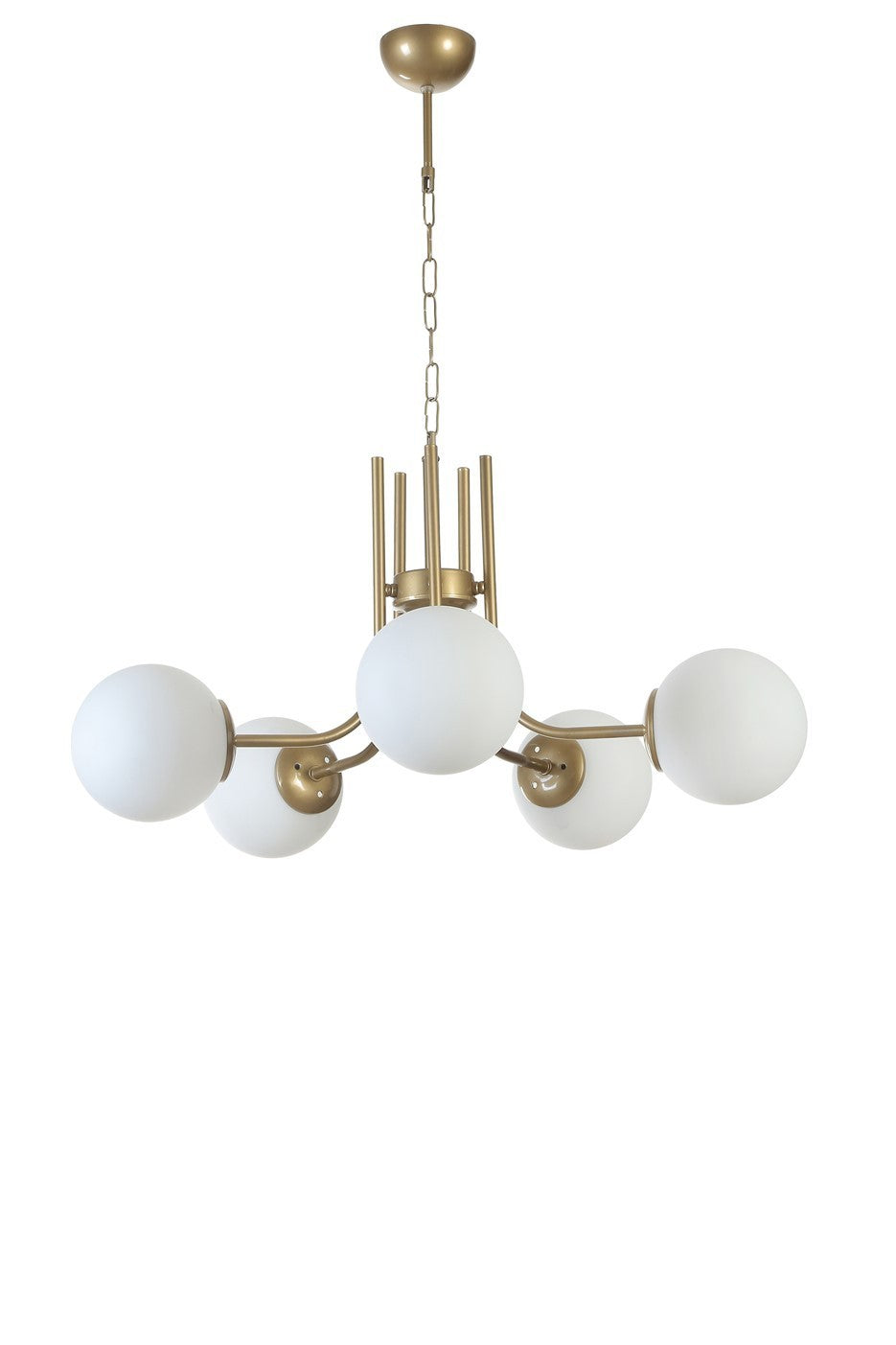 Candeeiro de Teto – 65 cm – Branco e Dourado – Metal e Vidro