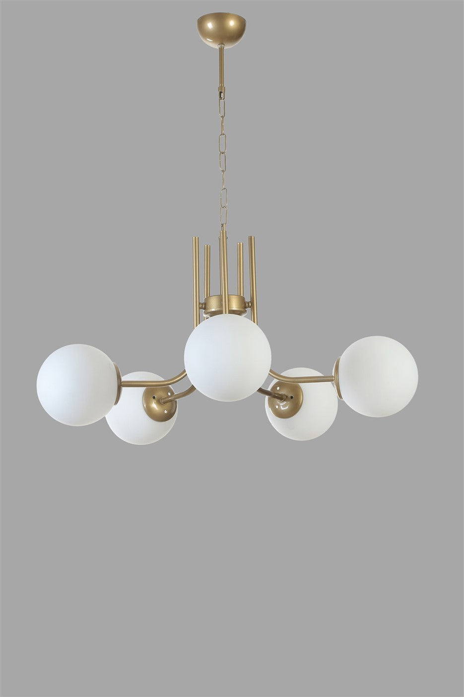 Candeeiro de Teto – 65 cm – Branco e Dourado – Metal e Vidro