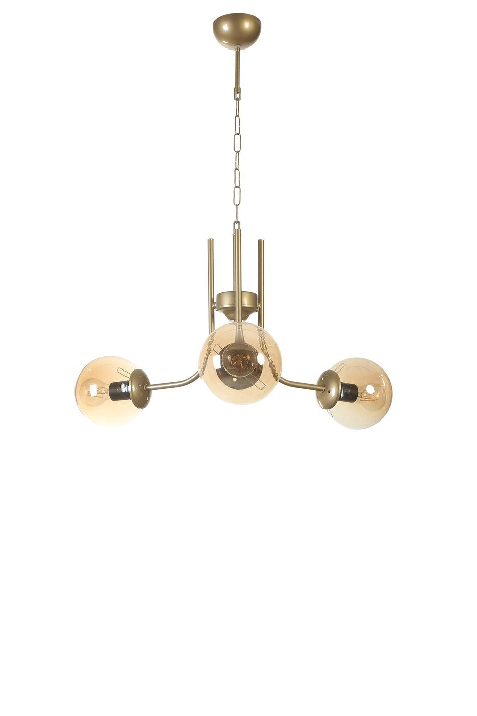 Candeeiro de Teto – 65 cm – Âmbar e Ouro – Metal com vidro