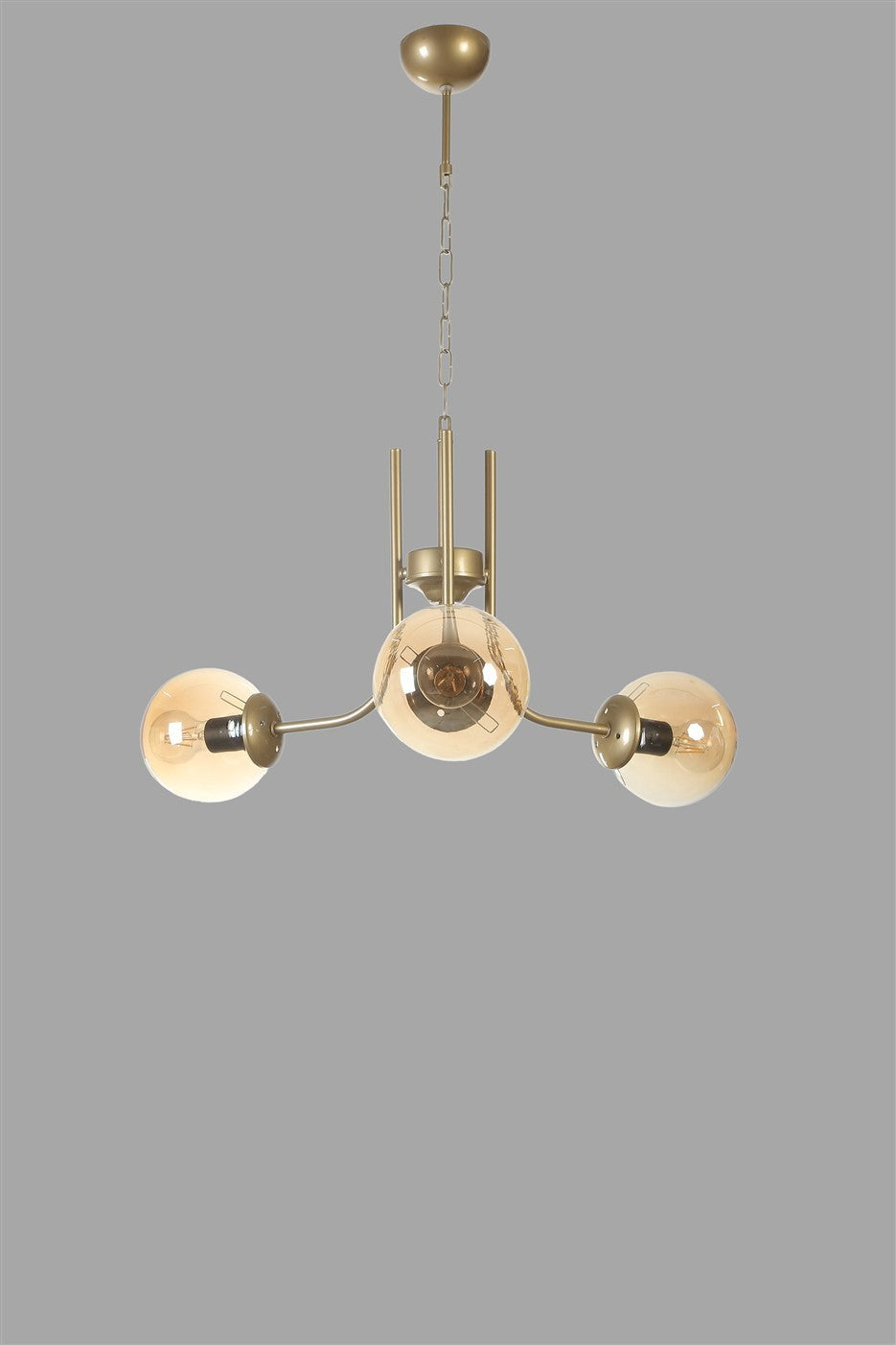 Candeeiro de Teto – 65 cm – Âmbar e Ouro – Metal com vidro