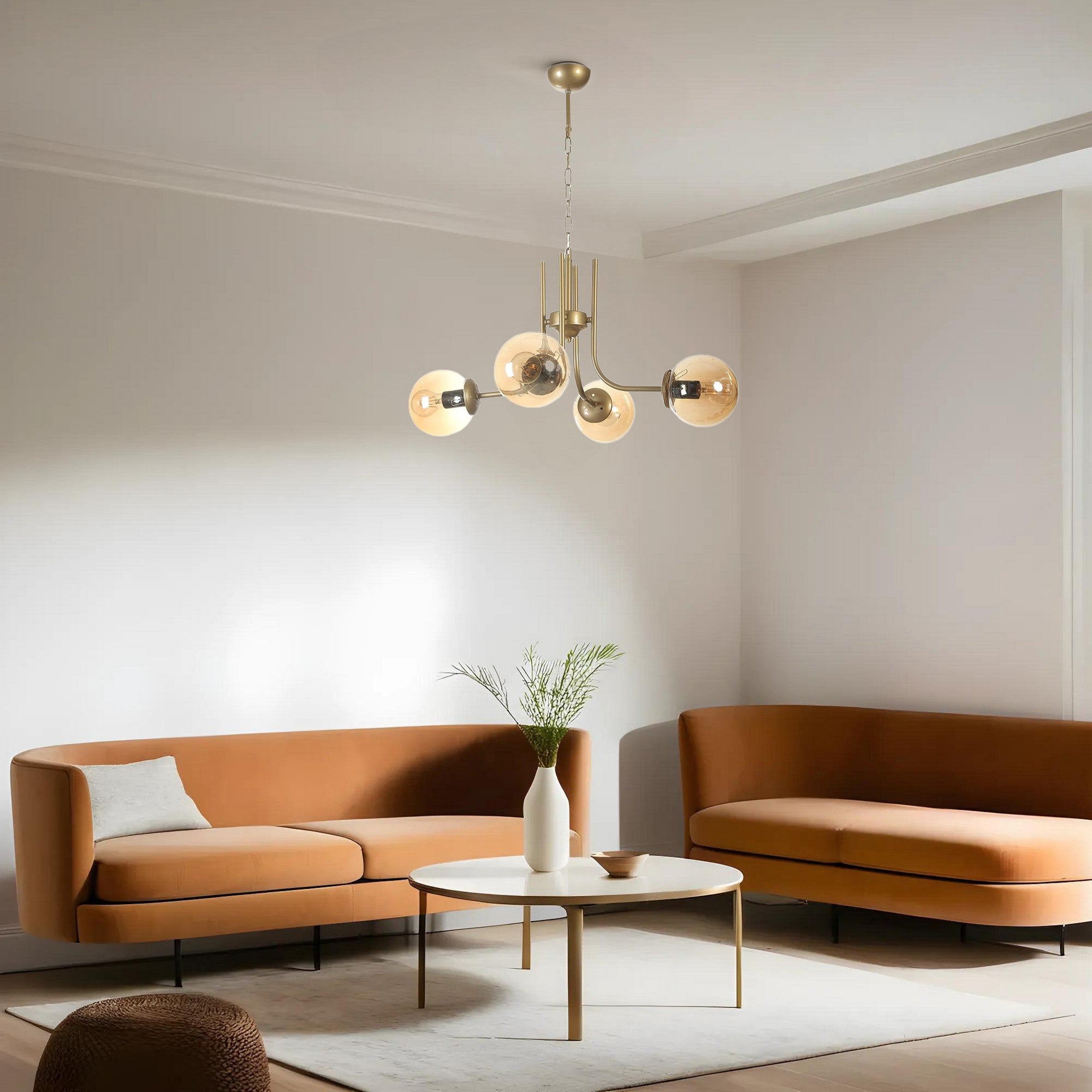 Candeeiro de Teto - 65 cm - Âmbar e Ouro - Metal e Vidro