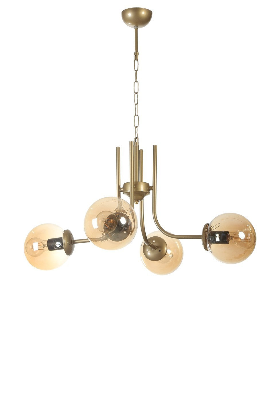 Candeeiro de Teto - 65 cm - Âmbar e Ouro - Metal e Vidro