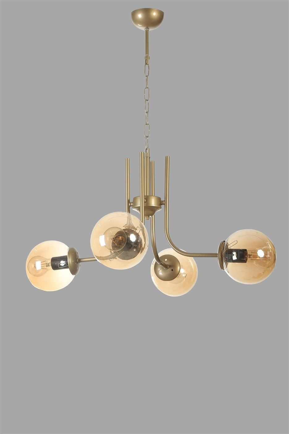 Candeeiro de Teto - 65 cm - Âmbar e Ouro - Metal e Vidro