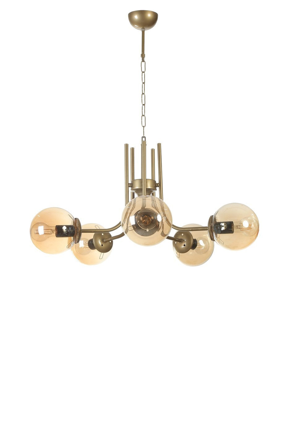 Candeeiro de Teto – 65 cm – Âmbar e Ouro – Metal e vidro