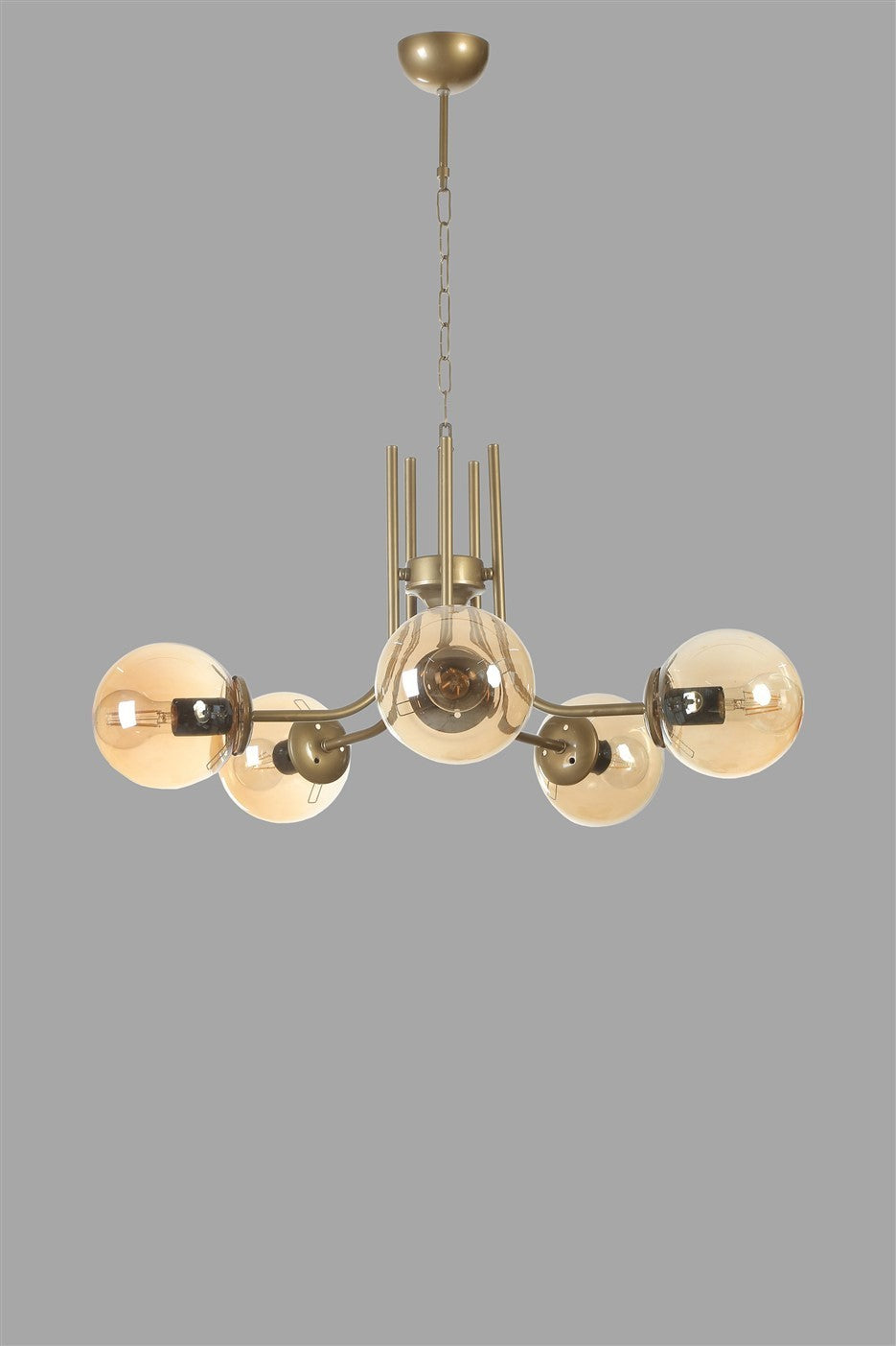 Candeeiro de Teto – 65 cm – Âmbar e Ouro – Metal e vidro