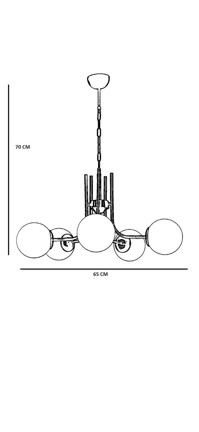 Candeeiro de Teto – 65 cm – Âmbar e Ouro – Metal e vidro