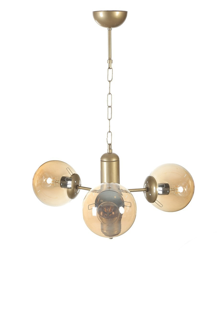 Candeeiro de Teto - 40 cm de diâmetro e 70 cm de altura - Âmbar e Ouro - Metal com vidro