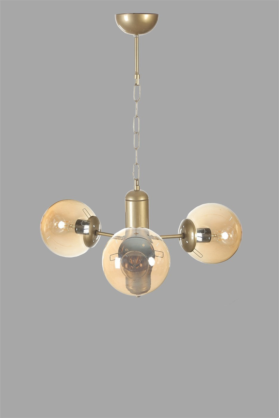 Candeeiro de Teto - 40 cm de diâmetro e 70 cm de altura - Âmbar e Ouro - Metal com vidro