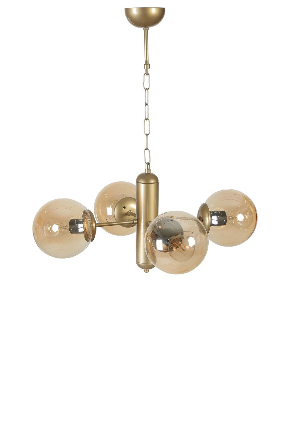 Candeeiro de Teto ‒ 45 cm ‒ Âmbar e Ouro ‒ Metal e Vidro