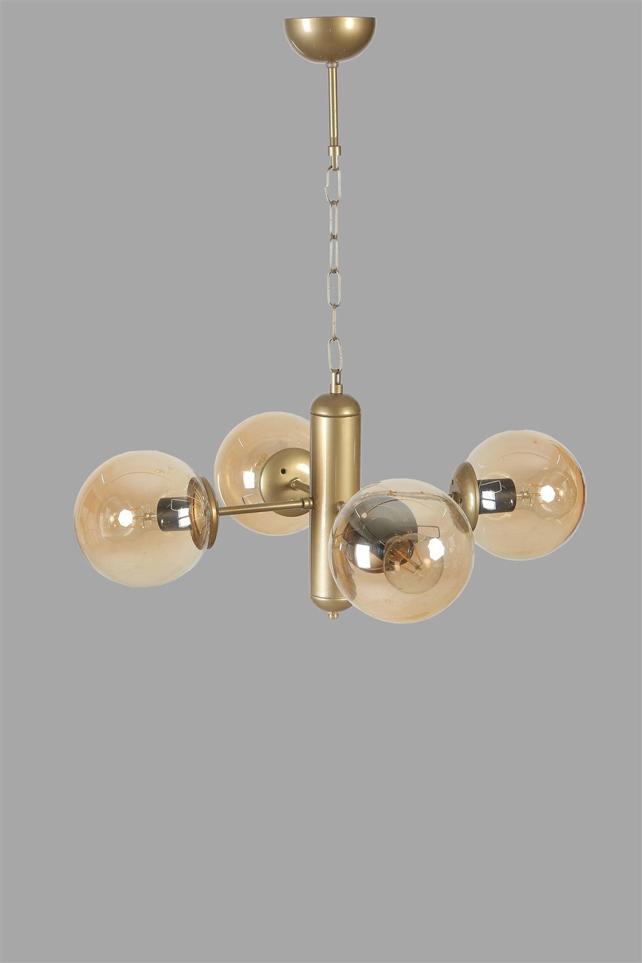 Candeeiro de Teto ‒ 45 cm ‒ Âmbar e Ouro ‒ Metal e Vidro