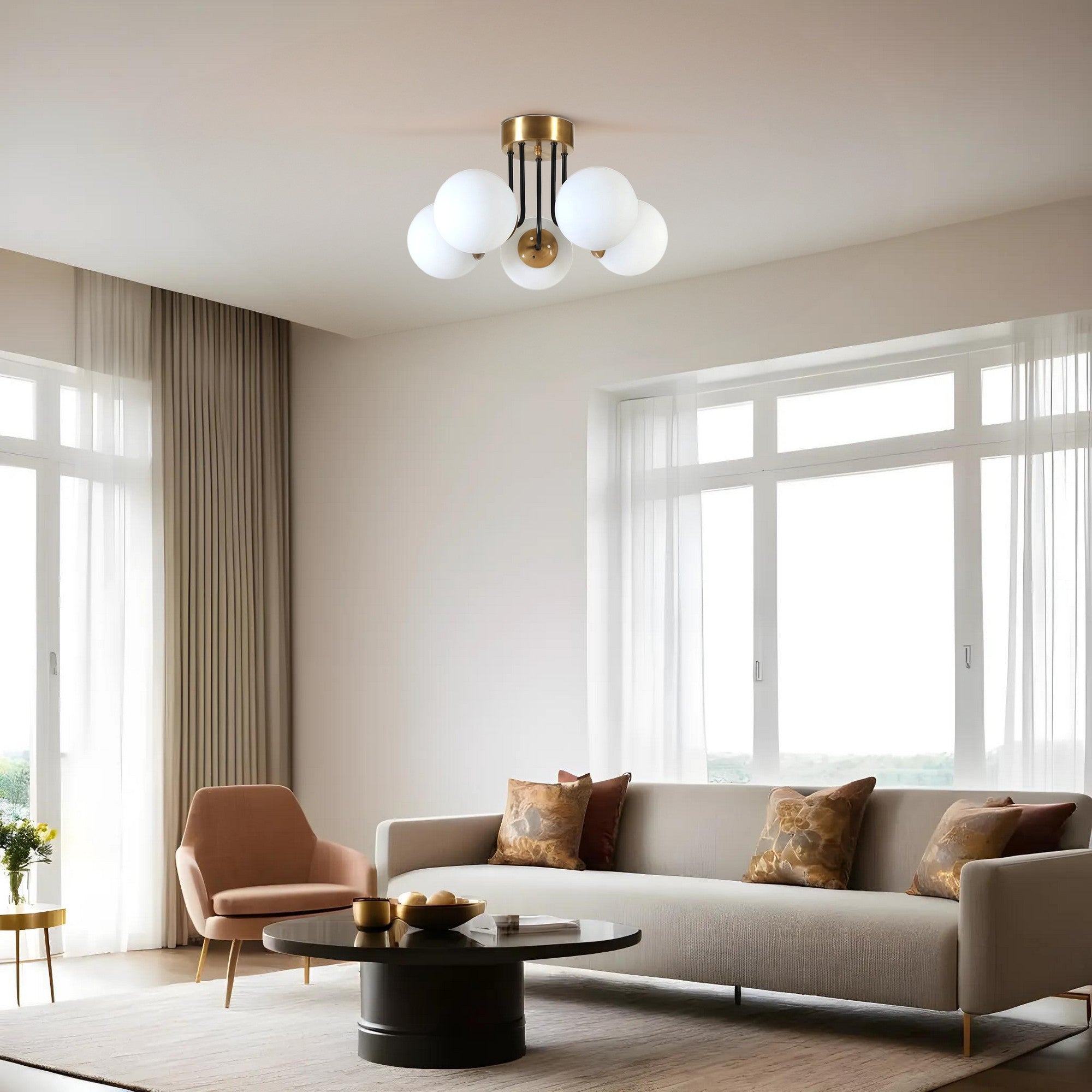 Candeeiro de Teto – 45 cm de diâmetro – Branco e Dourado – Metal