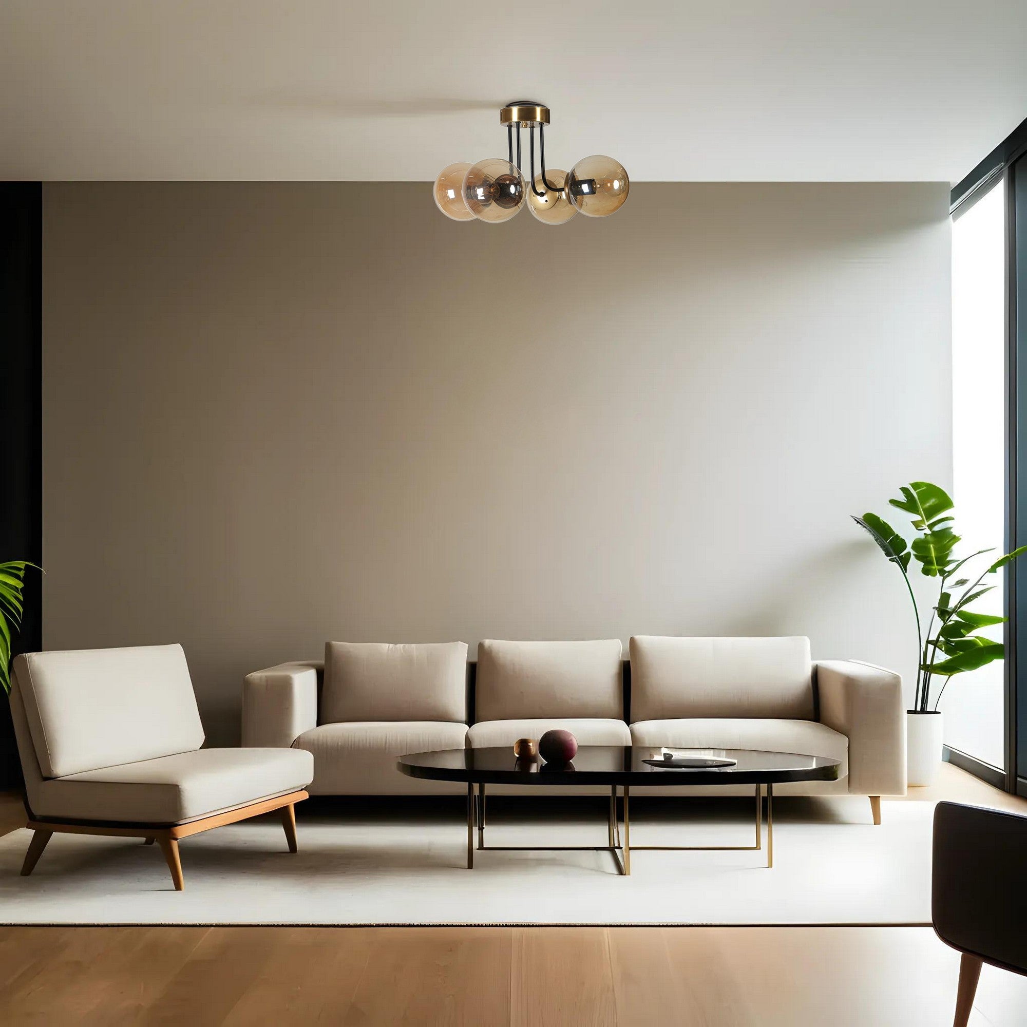 Candeeiro de Teto – 40 cm – Âmbar, Dourado, Preto – Metal e Vidro