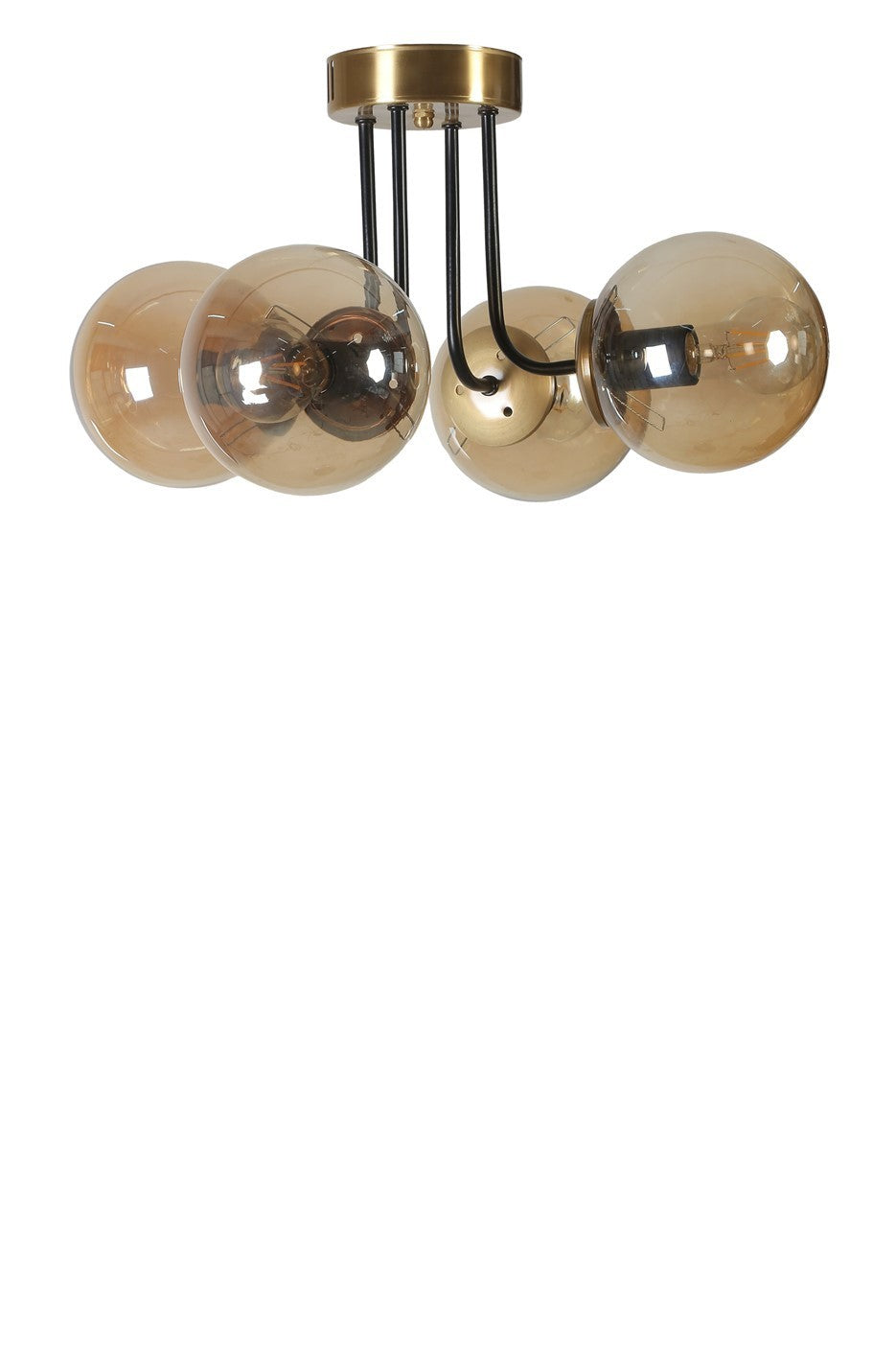 Candeeiro de Teto – 40 cm – Âmbar, Dourado, Preto – Metal e Vidro