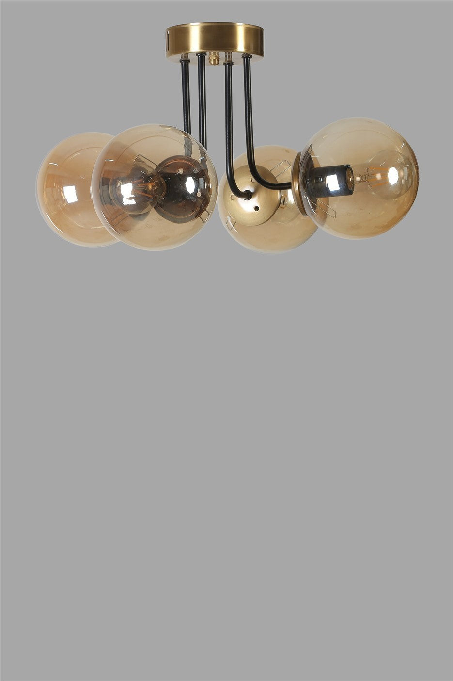 Candeeiro de Teto – 40 cm – Âmbar, Dourado, Preto – Metal e Vidro