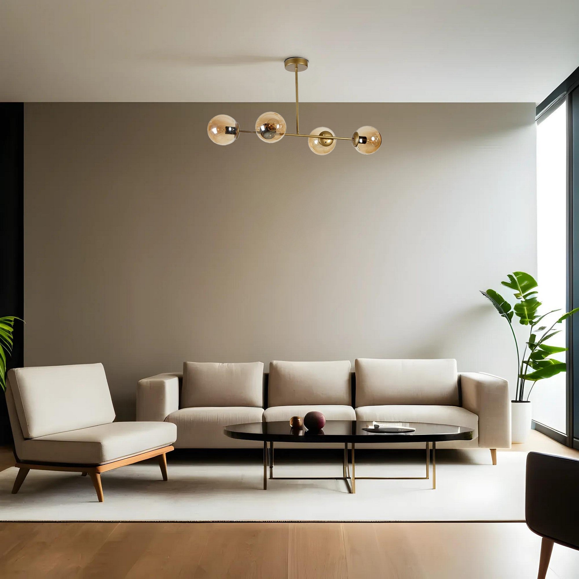 Candeeiro de Teto – 90 cm – Âmbar, Dourado, Preto – Metal