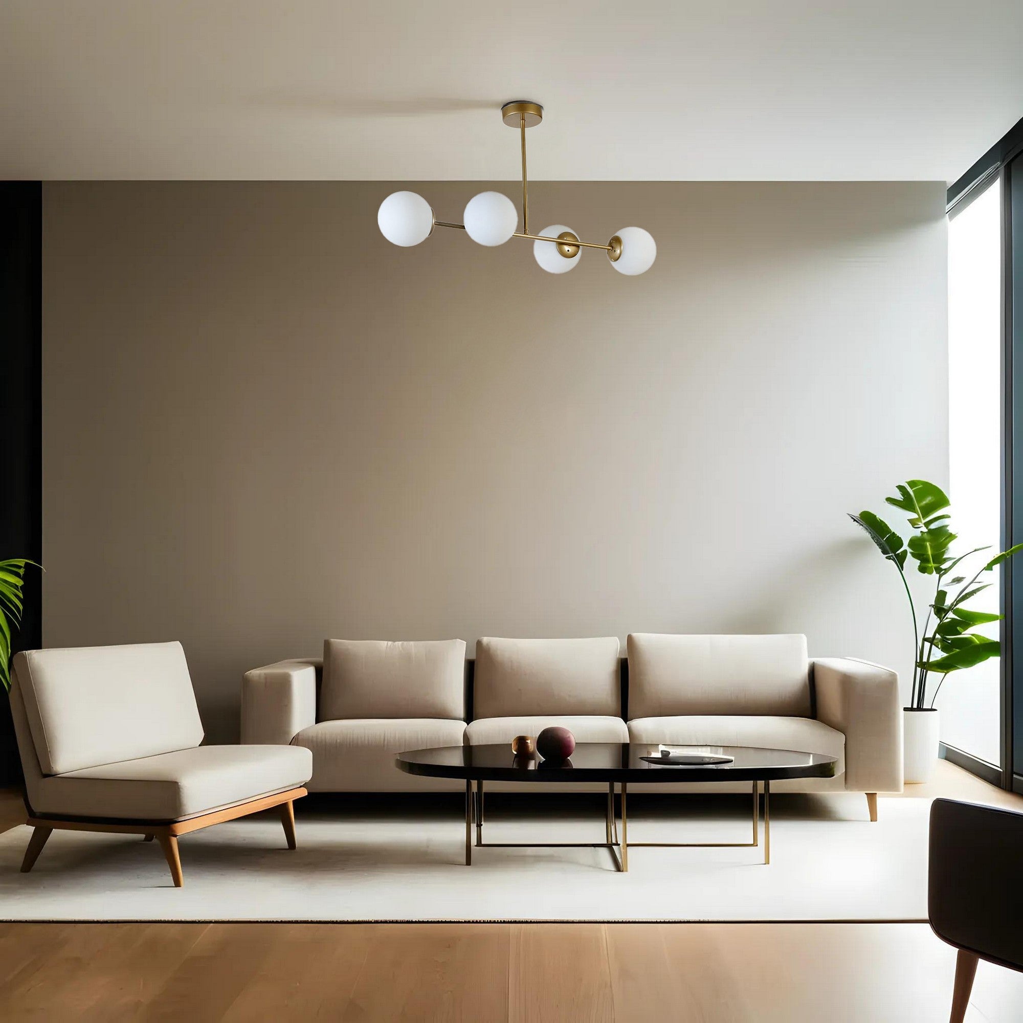 Candeeiro de Teto – 90 cm – Dourado e Branco – Metal e Vidro