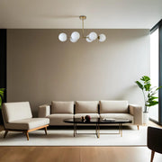 Candeeiro de Teto - 90 cm - Dourado e Branco - Metal e Vidro