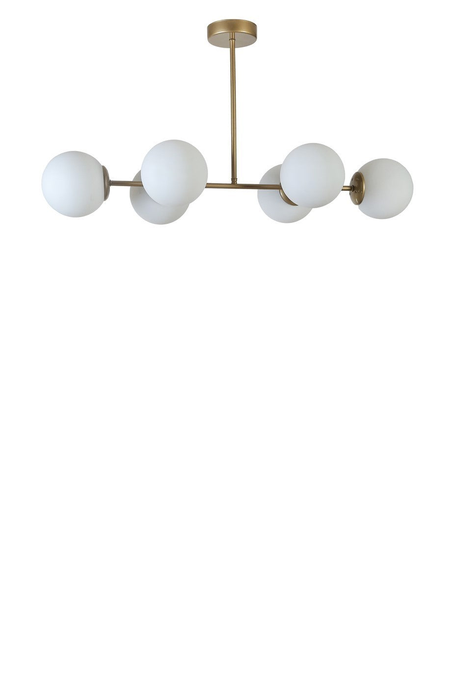 Candeeiro de Teto - 90 cm - Dourado e Branco - Metal e Vidro