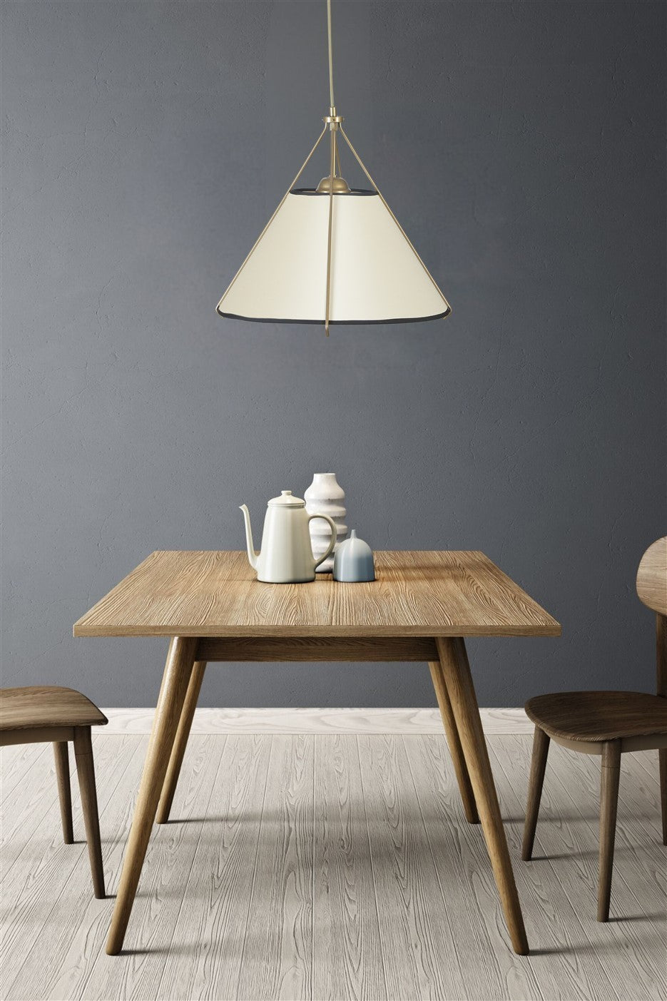 Candeeiro de Teto – 40 cm – Creme e Dourado – Metal e Tecido