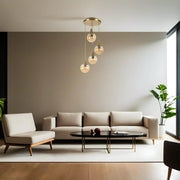 Candeeiro de Teto - 30 cm x 70 cm - Âmbar e Ouro - Metal e Vidro