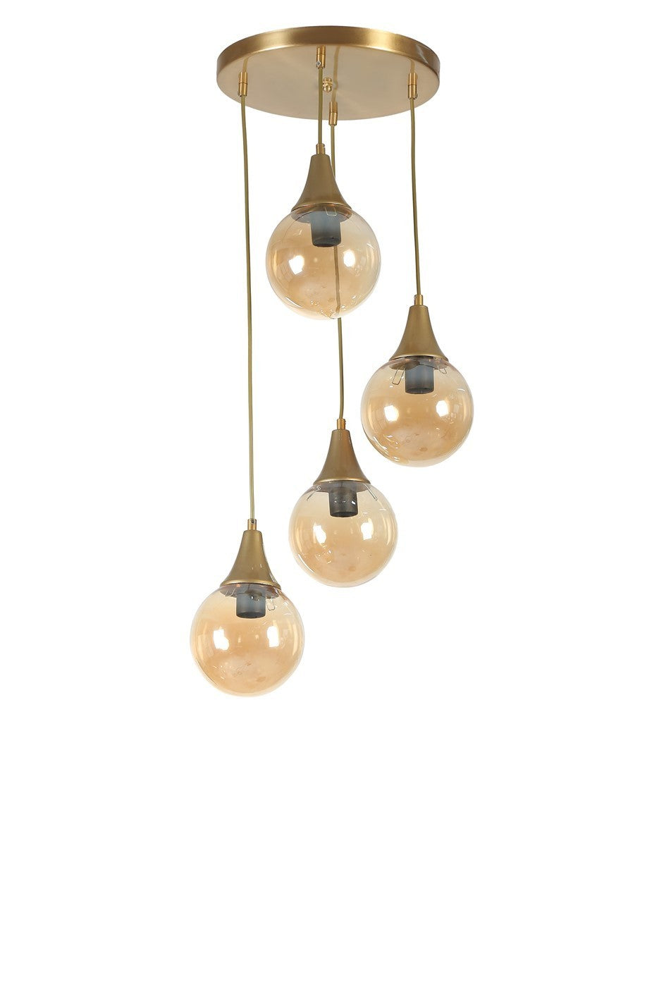 Candeeiro de Teto - 30 cm x 70 cm - Âmbar e Ouro - Metal e Vidro