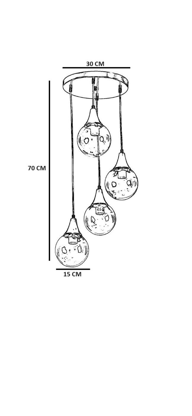 Candeeiro de Teto - 30 cm x 70 cm - Âmbar e Ouro - Metal e Vidro