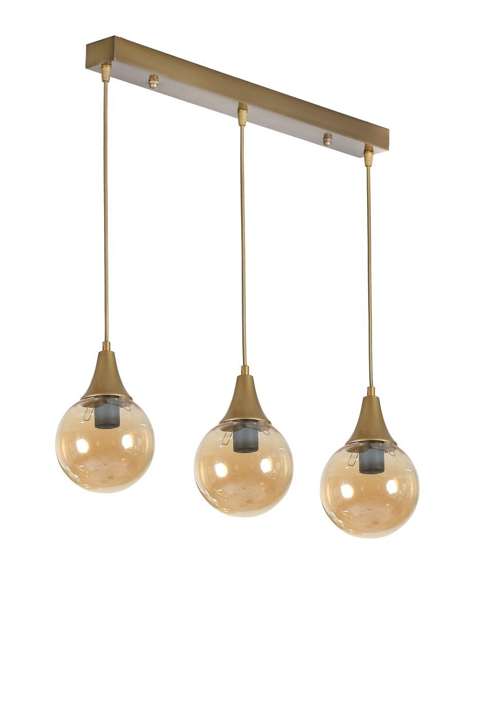 Candeeiro de Teto – 55 cm – Âmbar e Ouro – Metal e Vidro