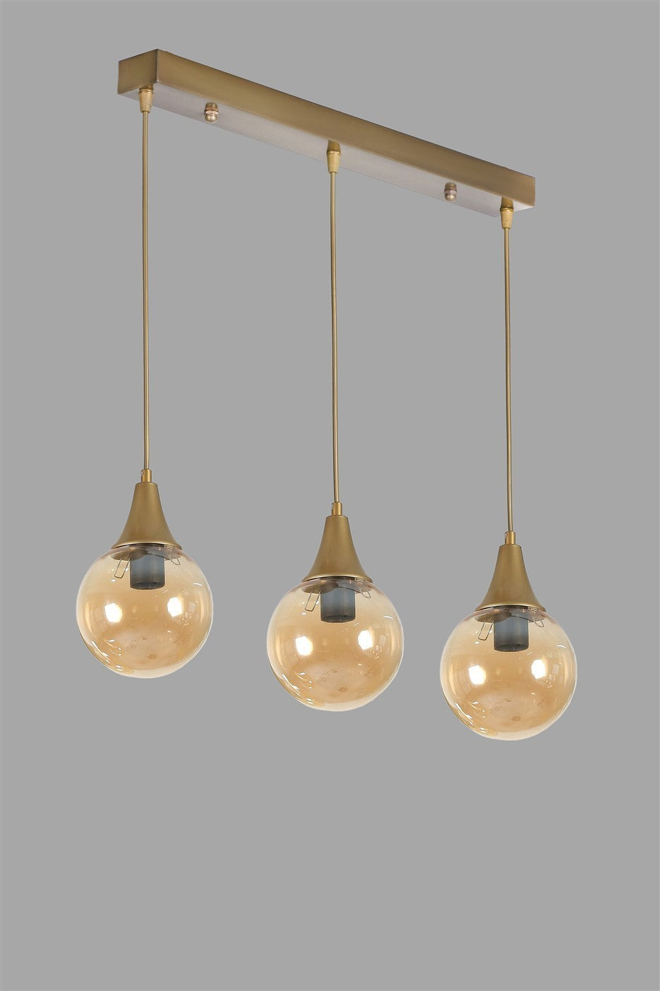 Candeeiro de Teto – 55 cm – Âmbar e Ouro – Metal e Vidro