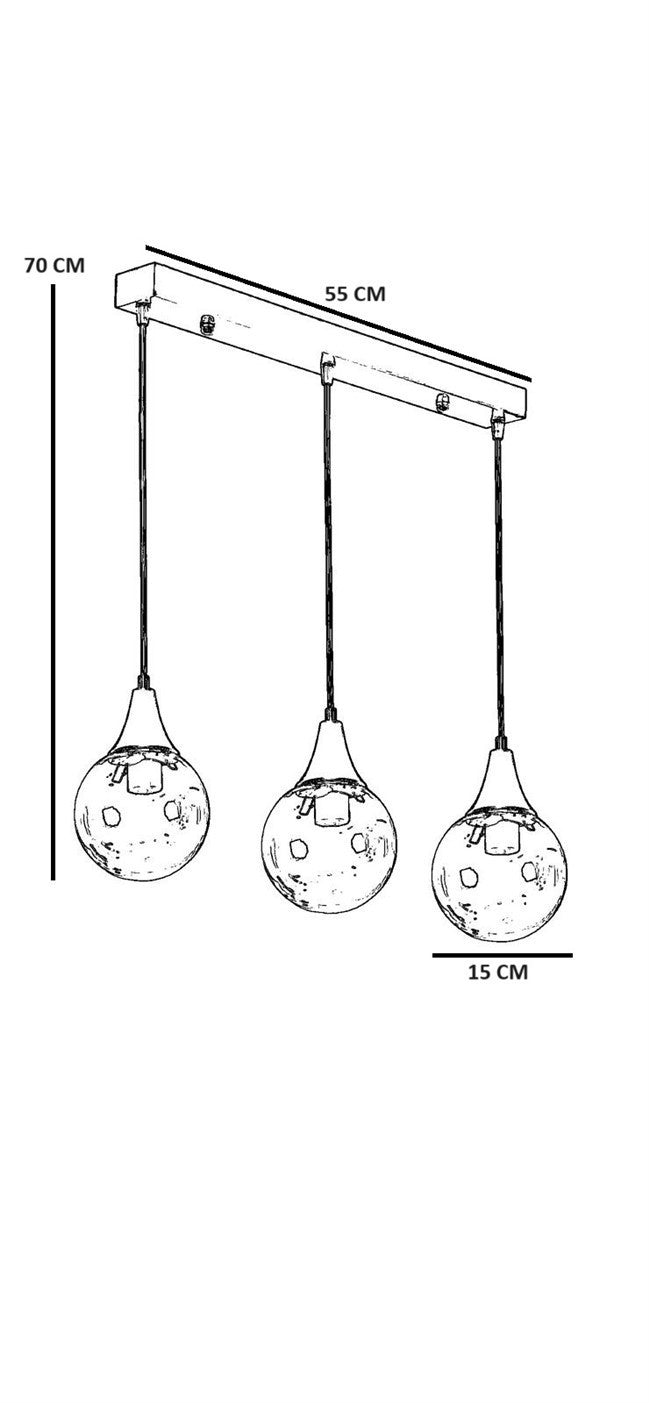 Candeeiro de Teto – 55 cm – Âmbar e Ouro – Metal e Vidro