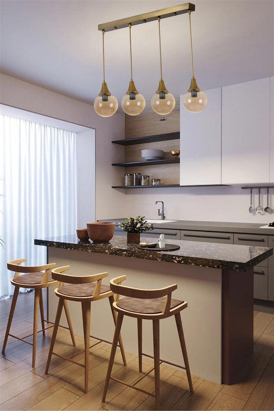 Candeeiro de Teto – 15 cm diâmetro – Âmbar e Ouro – Metal e Vidro