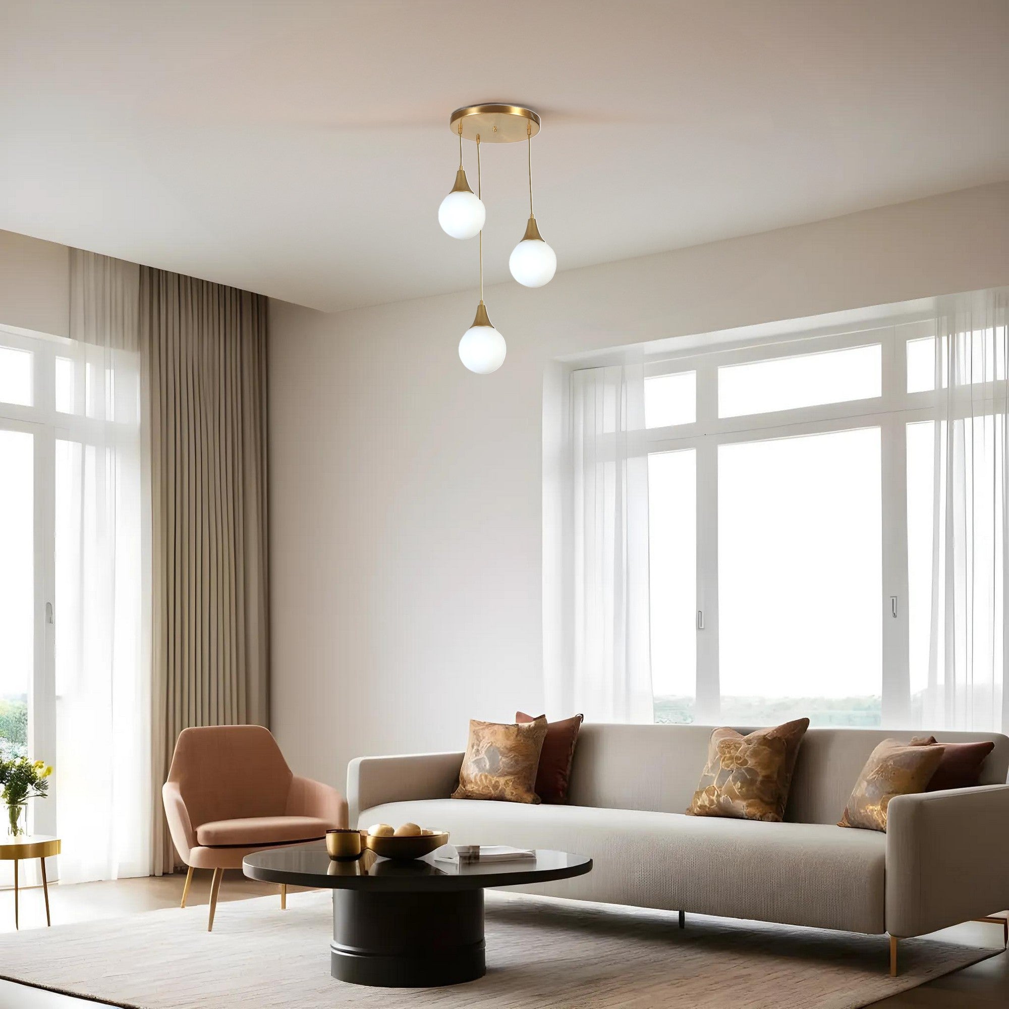 Candeeiro de Teto – 30 cm de Diâmetro – Branco e Dourado – Metal e Vidro