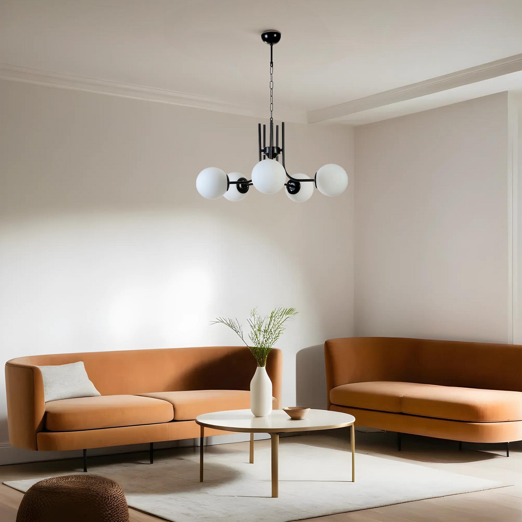 Candeeiro de Teto – 65 cm diâmetro – Preto e Branco – Metal e Vidro