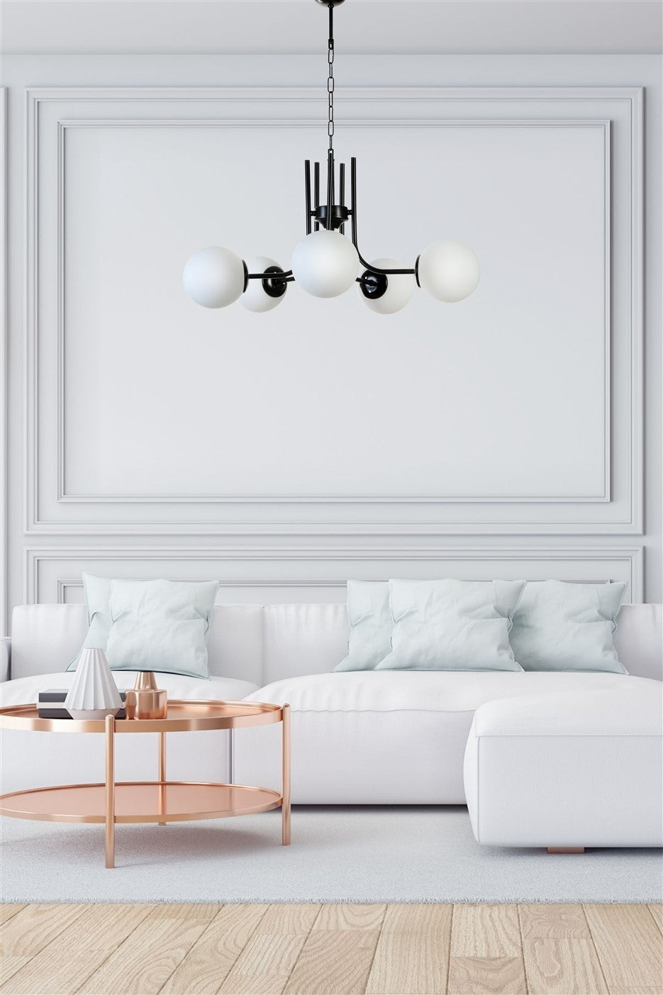 Candeeiro de Teto – 65 cm diâmetro – Preto e Branco – Metal e Vidro