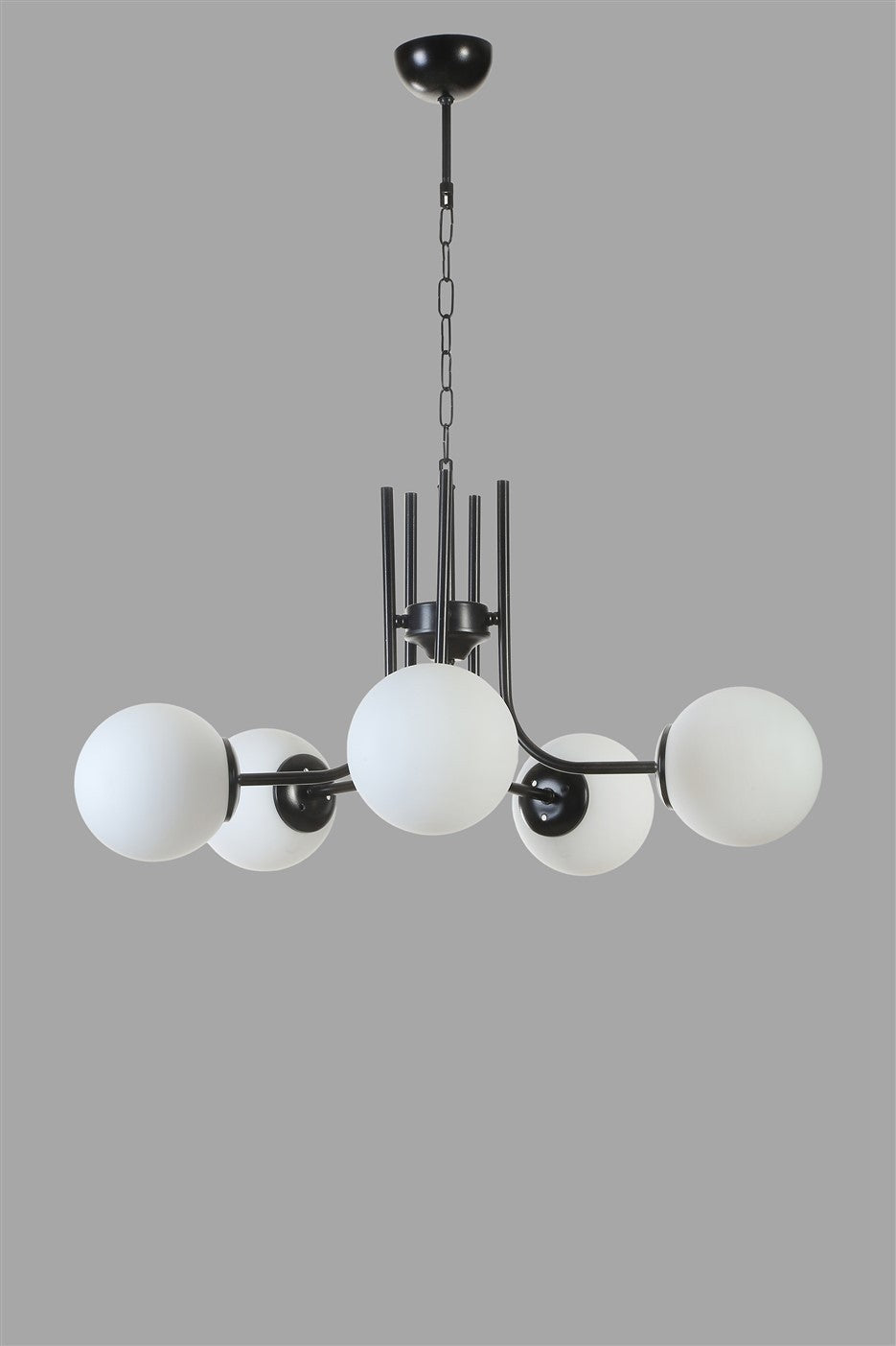 Candeeiro de Teto – 65 cm diâmetro – Preto e Branco – Metal e Vidro