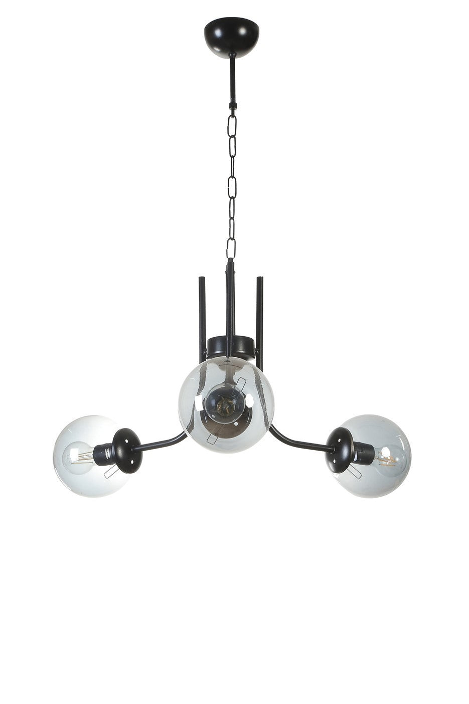 Candeeiro de Teto – 65 cm – Preto e Fumê – Metal e Vidro