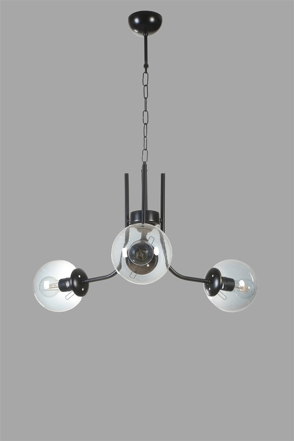 Candeeiro de Teto – 65 cm – Preto e Fumê – Metal e Vidro