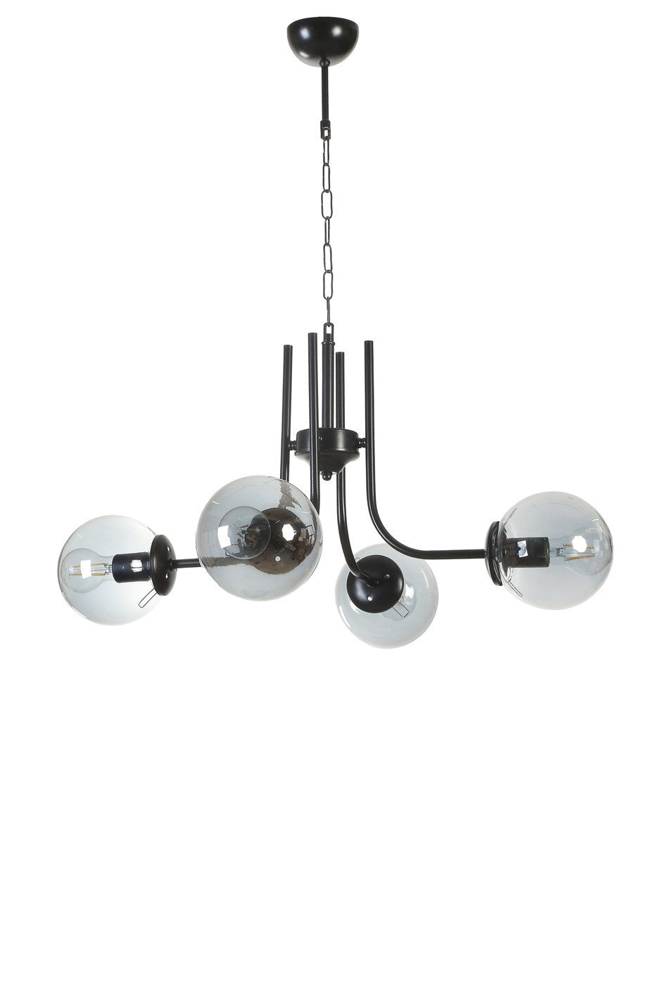 Candeeiro de Teto – 65 cm de diâmetro – Preto e Fumê – Metal e Vidro