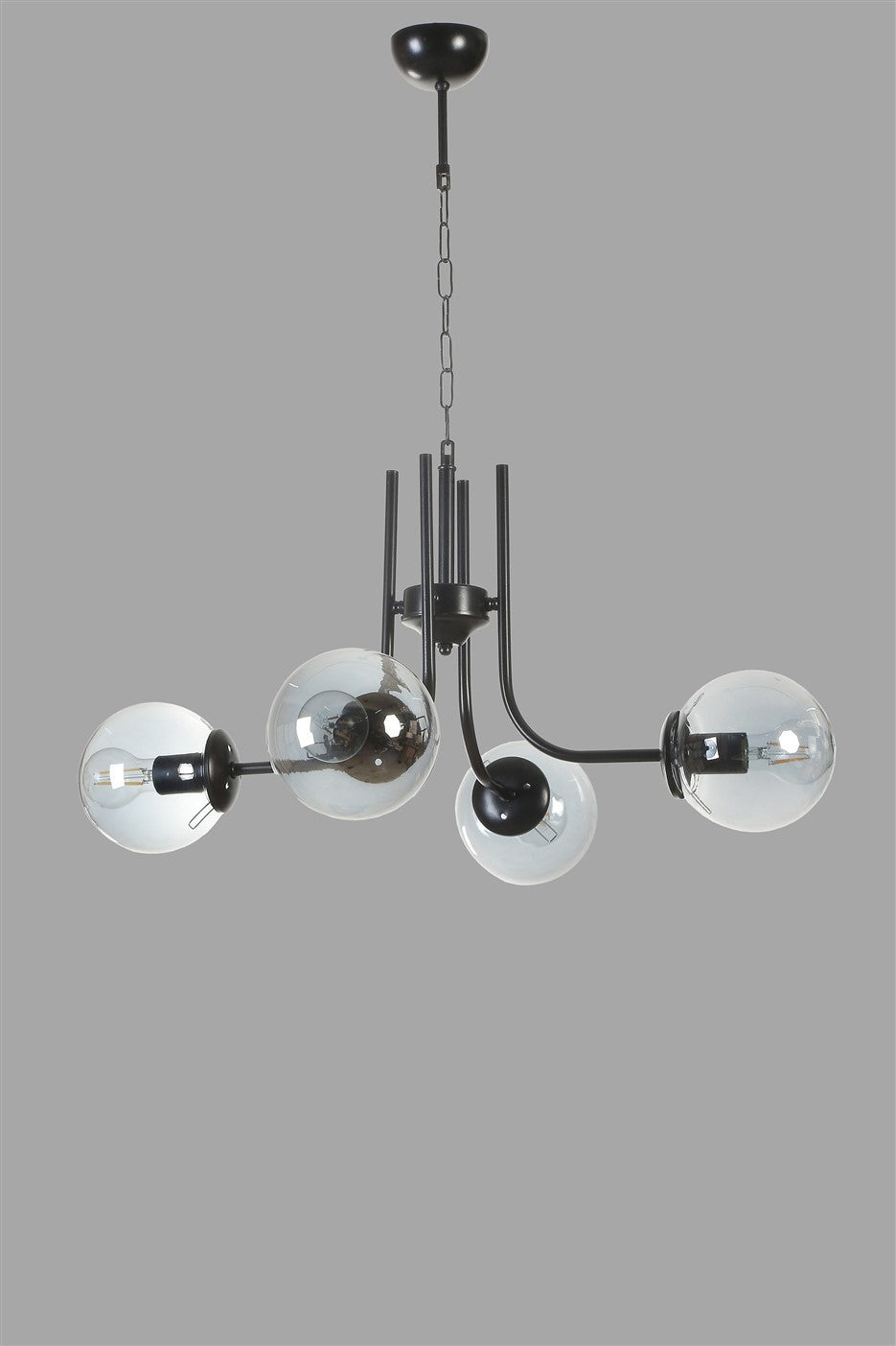 Candeeiro de Teto – 65 cm de diâmetro – Preto e Fumê – Metal e Vidro