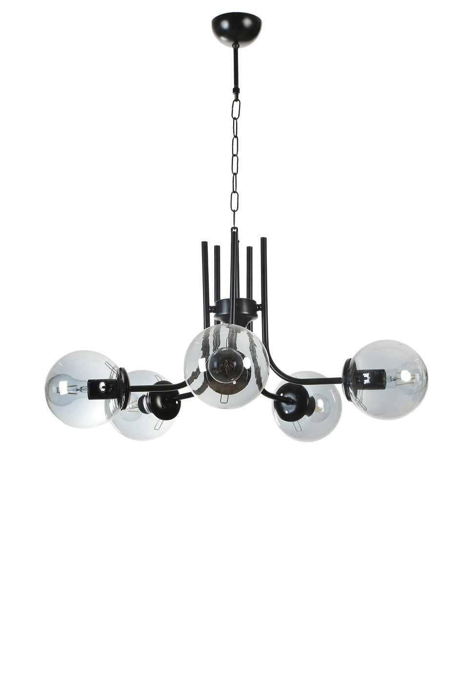 Candeeiro de Teto – 65 cm diâmetro – Preto e Fumê – Metal e Vidro