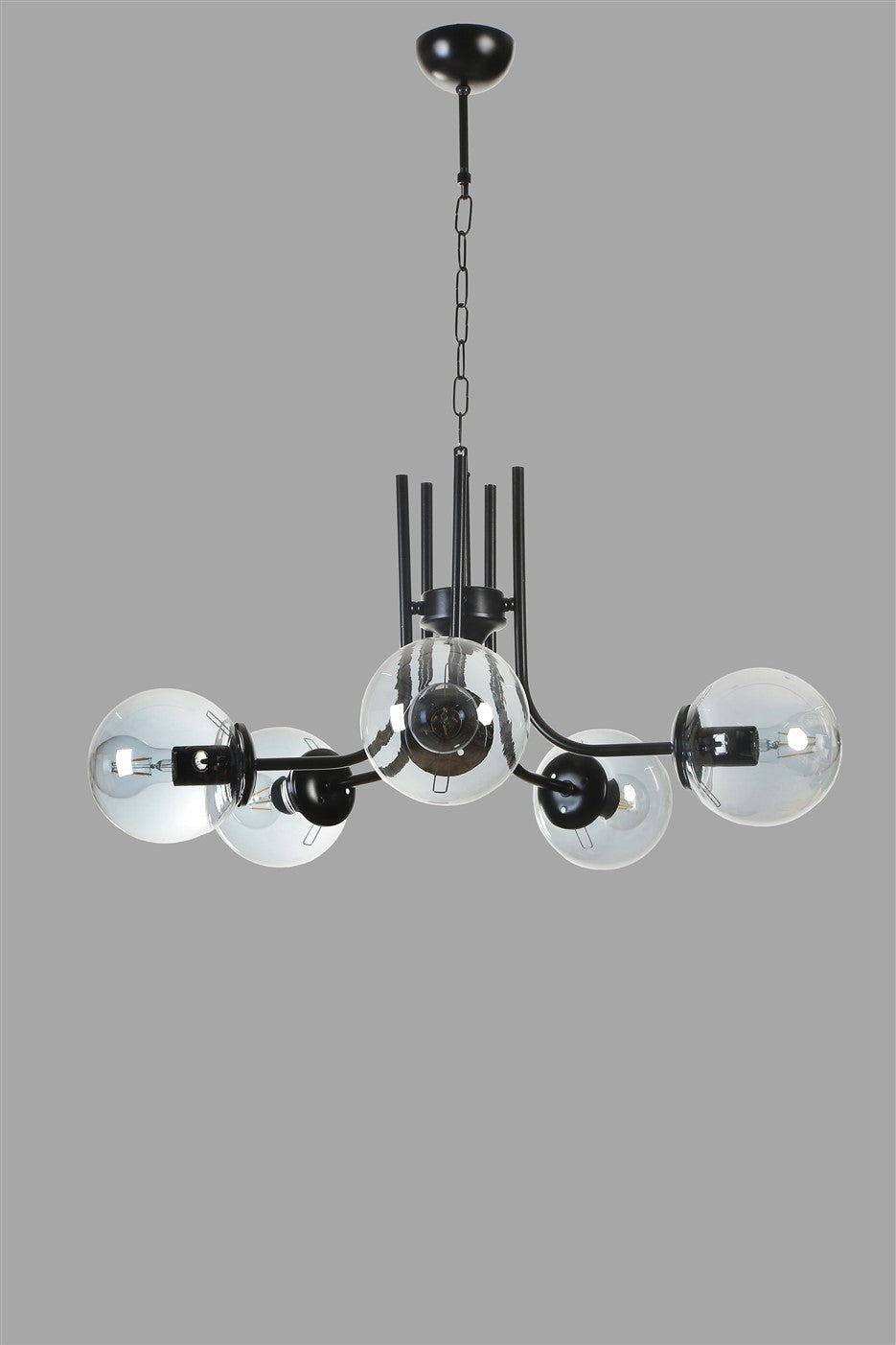 Candeeiro de Teto – 65 cm diâmetro – Preto e Fumê – Metal e Vidro