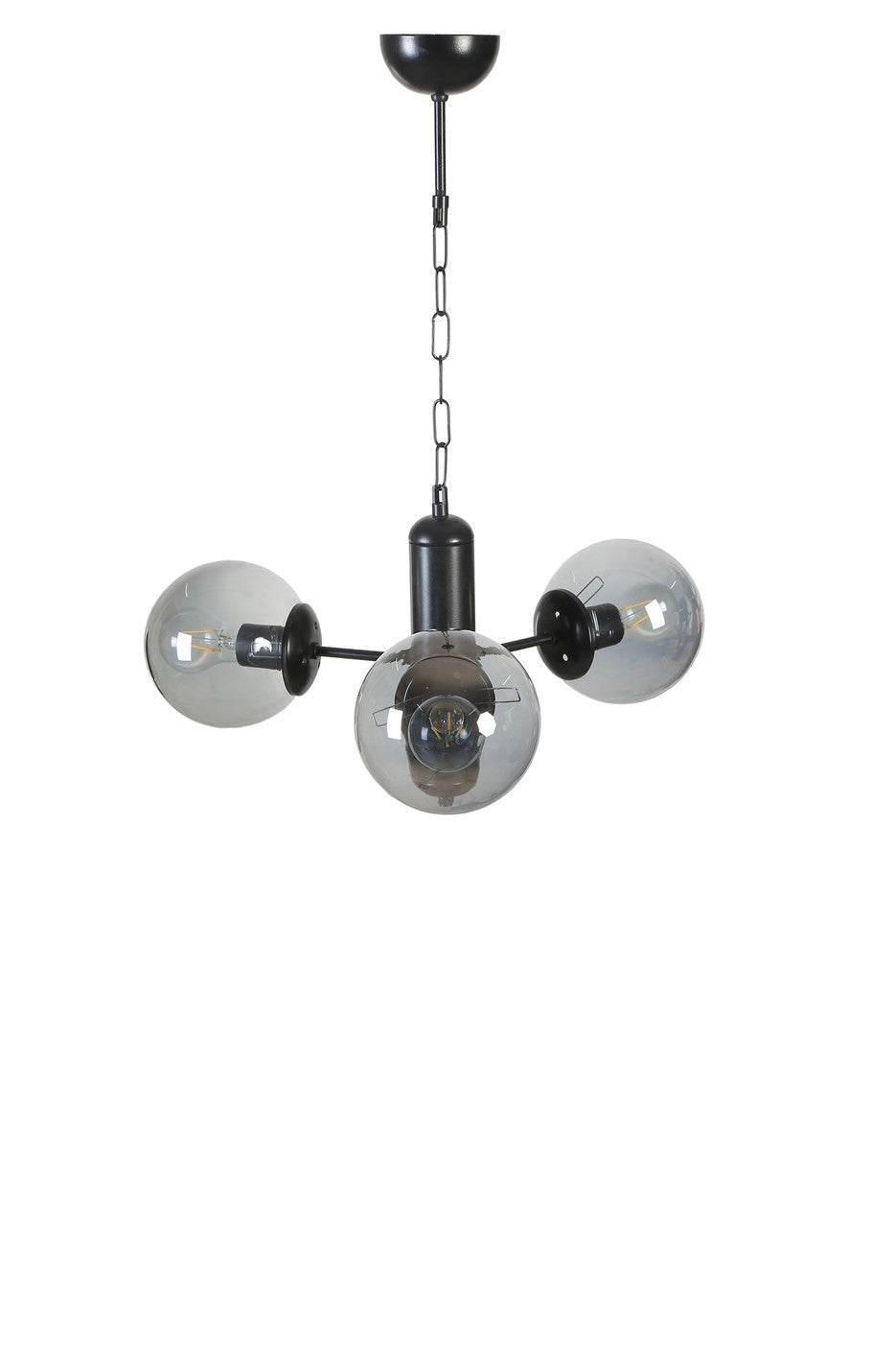 Candeeiro de Teto – 40 cm – Preto e Fumê – Metal e Vidro