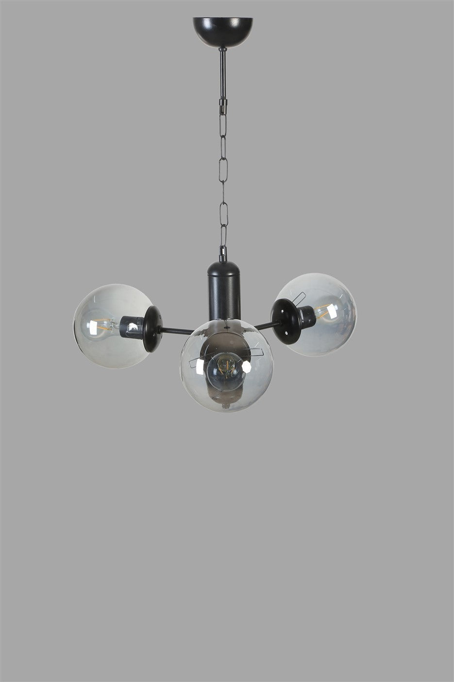 Candeeiro de Teto – 40 cm – Preto e Fumê – Metal e Vidro