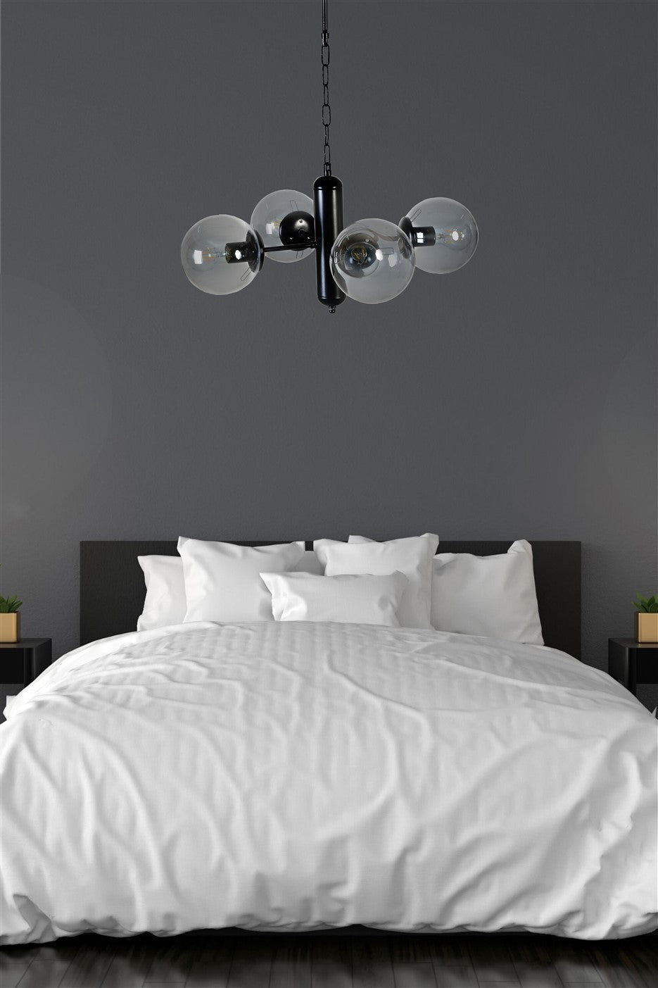 Candeeiro de Teto – 70 cm – Preto e Fumo – Metal e Vidro