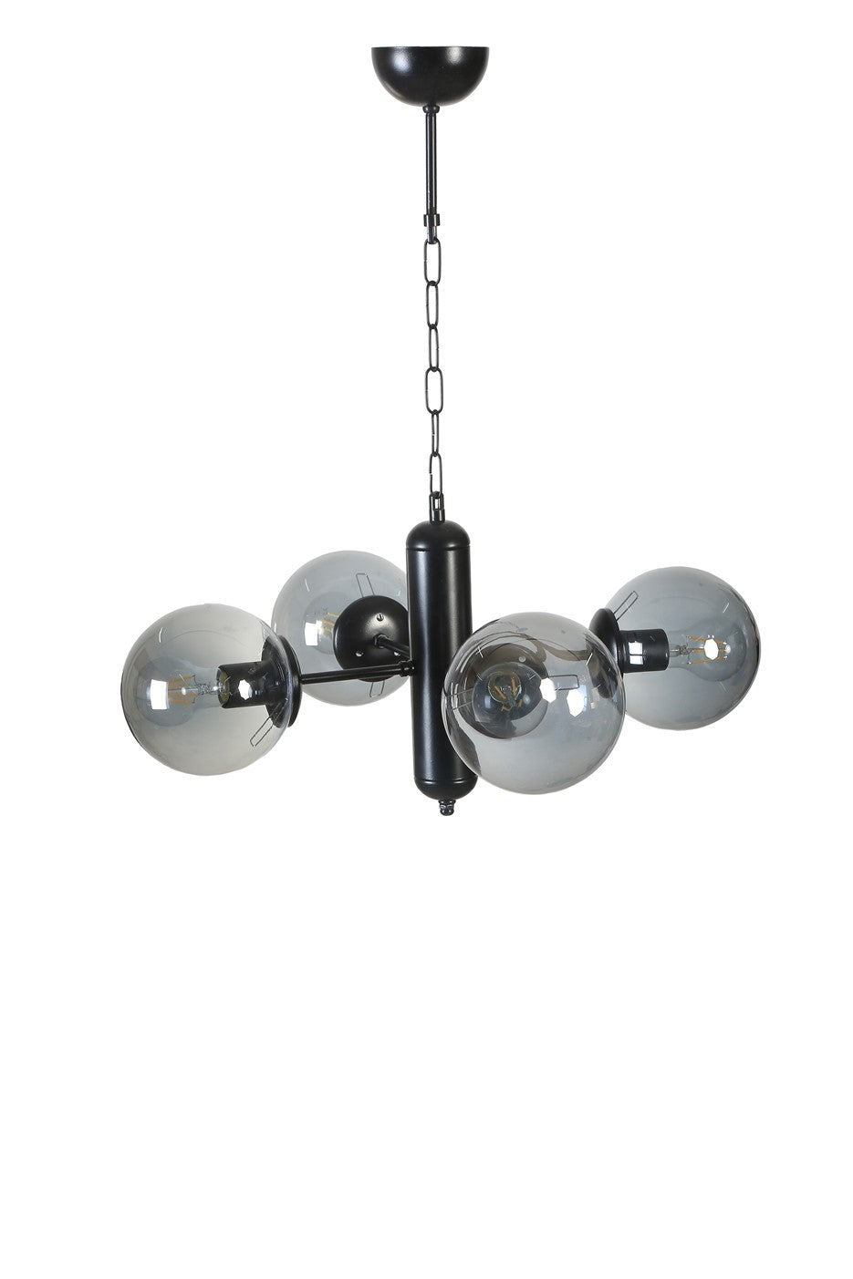 Candeeiro de Teto – 70 cm – Preto e Fumo – Metal e Vidro