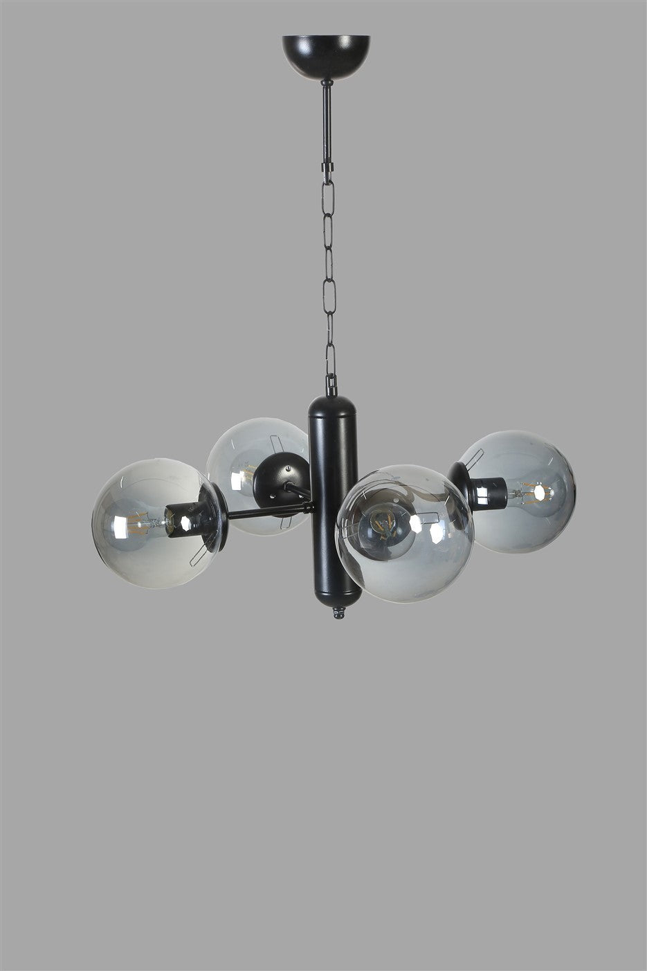 Candeeiro de Teto – 70 cm – Preto e Fumo – Metal e Vidro