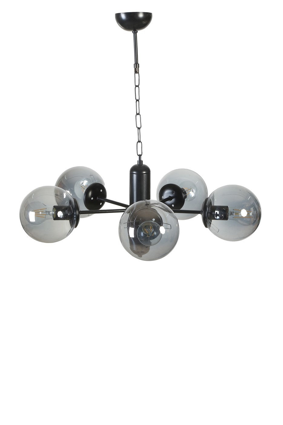 Candeeiro de Teto – 70 cm – Preto e Fumo – Metal e Vidro