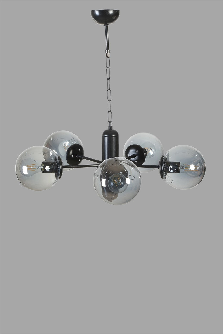 Candeeiro de Teto – 70 cm – Preto e Fumo – Metal e Vidro